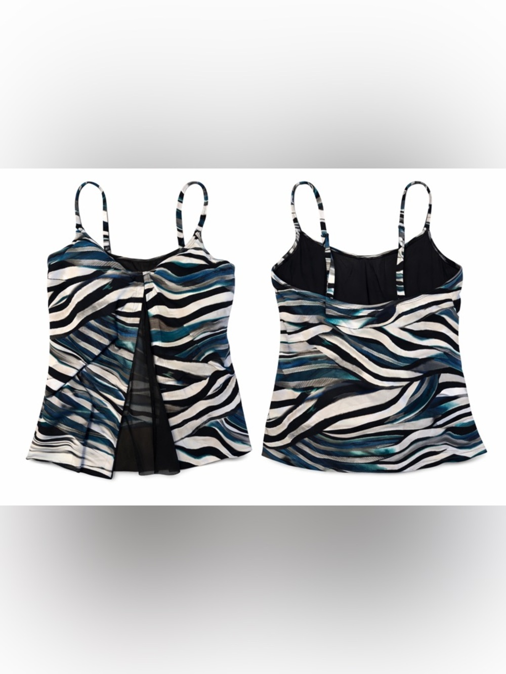 Amoressa Swimwear Tankini Top Size 8 Blue Black Zebra Print NWT - Picture 2 of 2